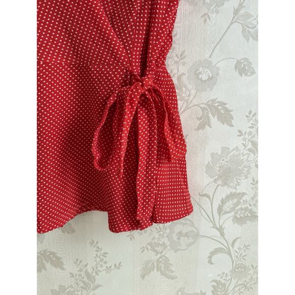 Retro Red Polka Dot Wrap Peplum Top Sz L Sleeveless Rockabilly Pin Up Girl Style - Picture 4 of 11